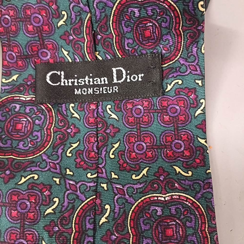 Dior Green Paisley Medallion Silk Tie with Purple and Red Accents - Picture 3 of 3